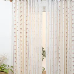 the yellow dwelling White Cotton Abstract & Geometric 5.5Ft Semisheer Eyelet 4 Window Curtains-picture-26