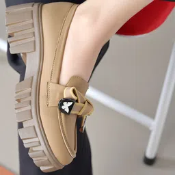 shoetopia Trendy Lug-Sole Loafers|Chunky Platform with Butterfly Bow Detail For Girls Loafers For Women image 1