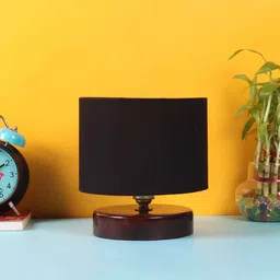 new era Classic Wooden Night Lamp with Cotton Shade (Brown & Black) image 2