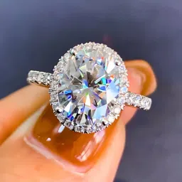 zarkan Hallmarked Silver Ring With Oval Cut Diamond For Girls & Women Silver Zircon Rhodium Plated Ring-picture-12