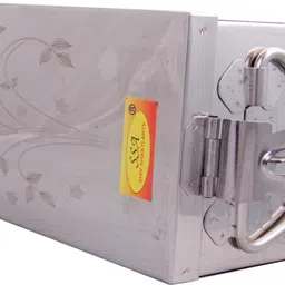 shivshakti arts Stainless Steel Jewellery Box Bank Locker Safe Storage Cash Peti Bank Box Container (8 - Inch, Printed Laser Designe - Silver) Safe Locker image 3