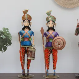decorum Chowkidar Set Of 2 Multicolour Iron Figurines image 1