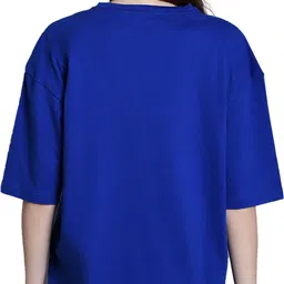 leotude Women Solid Round Neck Cotton Blend Blue T-Shirt image 2