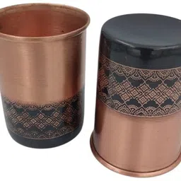 master brownsmith (Pack of 2) Designer Pure Copper Water Glass 250ml – Handcrafted Ayurvedic Drinkware Glass Water/Juice Glass image 2