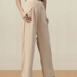 kotty Women Regular Fit Beige Viscose Rayon Trousers image 2