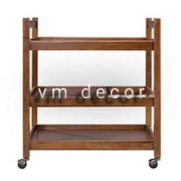 Vm decor Wooden Wine cart Serving bar Trolley with Wheel Black Finish (20×13×27 inches, Brown) image 4