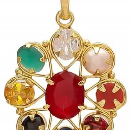 krishna gems Navratan/Navgrah Pendant In Gold Plated Brass Stone, Metal Locket image 1