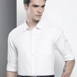 the indian garage co. Men Slim Fit Solid Spread Collar Formal Shirt image 5
