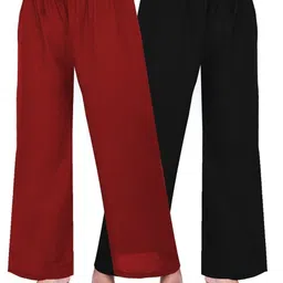 4k fashion Pack of 2 Women Flared Maroon, Black Viscose Rayon Trousers image 1
