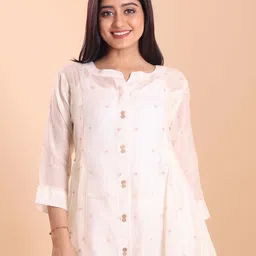 blouson Women Solid Cotton Silk Anarkali Kurta image 3