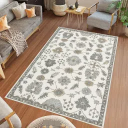 saraswati global White Ivory Floral Wool 4X6 Hand-Tufted Carpet image 1
