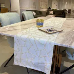 bells & whistles Sareta 100% Cotton 14x72 Inches Floral Table Runner in White Colour-picture-10