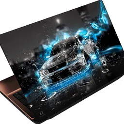 Finest 4 in 1 Combo Pack of Printed Vinyl Laptop Skin Decal Sticker, Reversible Sleeve, Key and Screen Protector Guard for 15.6 Inch Laptop - Electric Car Combo Set image 2