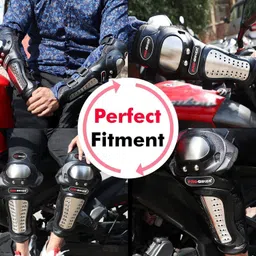 allextreme Pro Knee Pads Adults Motorbike Alloy Steel ATV Motocross Professional Elbow Knee Shin Armor Racing Protect Guard Pads Accessories Knee Guard, Elbow Guard XL Black, Silver image 2