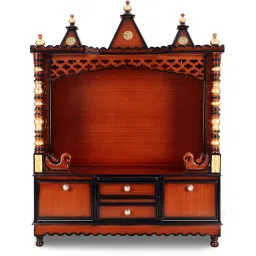 dzyn furnitures Abhikya Kostha Floor Rested Pooja Mandir without Door (Brown Gold) image 3