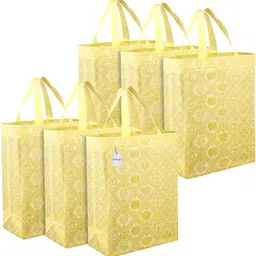 homestic Non-Woven Reusable Check-Kalash Shopping Handbag|Pack of 6|Yellow Pack of 6 Grocery Bags-picture-20