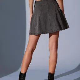 street9 Women Solid Regular Grey Skirt image 2