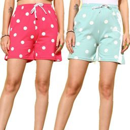 leading lady Pack of 2 Printed Women Pink, Green Regular Shorts-picture-21