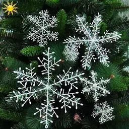 partyflex Glitter White Snowflake Hanging Ornaments for Christmas Tree Decoration Set Hanging Snow Flake Pack of 10-picture-29
