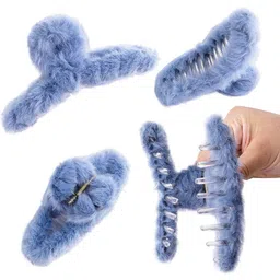 DN Creation Women Assorted Set of 2 Fur Fleece Claw Clip image 2