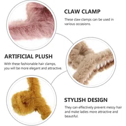 DN Creation Women Assorted Set of 3 Fur Fleece Claw Clip image 3