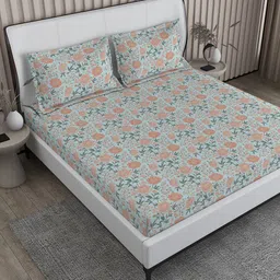 Boutique Living India Signature sateen Pink Floral 300 TC King Bedsheet & 2 Pillow Covers image 1