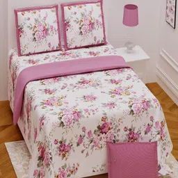 UNIQCHOICE Pink & White Printed Cotton 180 TC King Bedsheet with 2 Pillow Covers image 1
