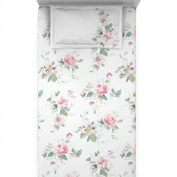 DDecor White & Pink Floral 144 TC Single Bedsheet with 1 Pillow Covers image 5