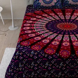 UNIQCHOICE Purple & Red Ethnic Motifs Cotton 144 TC King Bedsheet with 2 Pillow Covers image 4