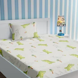 URBAN DREAM White Aligator Printed 210 TC Cotton Single Bedsheet with 1 Pillow Cover-picture-44