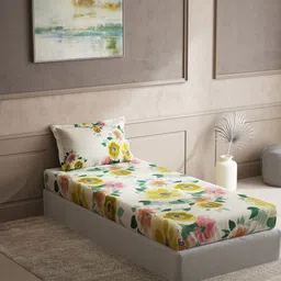 DDecor Yellow & White Floral Cotton 150 TC Single Bedsheet With 1 Pillow Cover-image-45