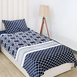 RD TREND Grey & White Abstract 210 TC Single Bedsheet with 1 Pillow Cover image 1