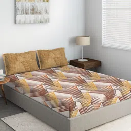 DDecor Brown 140 TC Printed  King Bedsheet With 2 Pillow Covers-image-0