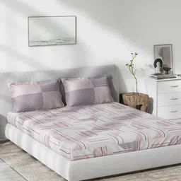 DDecor Red Abstract 140 TC Cotton 1 Queen Bedsheet with 2 Pillow Covers-picture-31