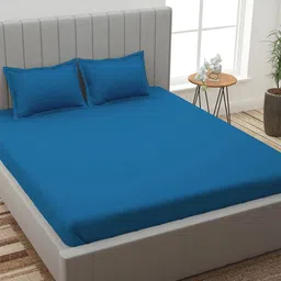 ROMEE Blue 150 TC Fitted Queen Bedsheet Set-image-72