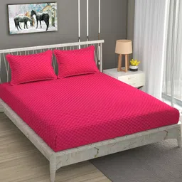 Bromwick Magenta Solid Cotton 210 TC Queen Bedsheet with 2 Pillow Covers-picture-27