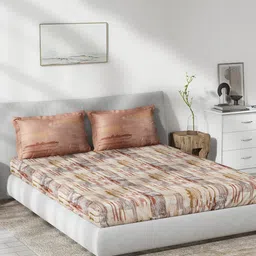 DDecor Live Beautiful Beige & Brown Cotton 144 TC Queen Bedsheet with 2 Pillow Covers-picture-42