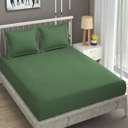 Homefab India Green Striped Microfiber 180 TC Queen Bedsheet With 2 Pillow Covers-picture-1