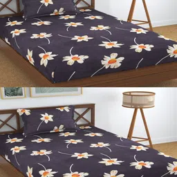 Aura Grey & White Floral 180 TC 2 Piece Bedsheet with 2 Piece Pillow Covers-image-46