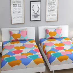 Bromwick White & Pink Geometric Cotton 210 TC 2 Single Bedsheet With 2 Pillow Covers-image-45
