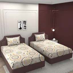 Bromwick Cream 4 Pieces Ethnic Motifs 250 TC Cotton Single Bedsheet & Pillow Covers-image-63