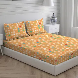 Layers Beige & White Geometric 104 TC King Bedsheet with 2 Pillow Covers-picture-35
