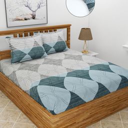 MORADO Blue & White Geometric 180 TC King Fitted Bedsheet with 2 Pillow Covers-picture-33