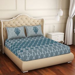 SPACES Adonia Grey Floral Cotton 144 TC Anti Bacterial King Bedsheet with 2 Pillow Covers-image-29