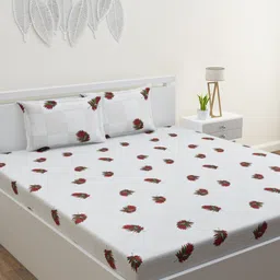 HOME AFFAIRS White & Red Floral Printed 210 TC Cotton King Bedsheet &  2 Pillow Covers-picture-24