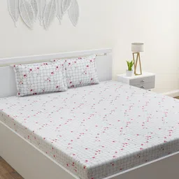 HOME AFFAIRS White & Red Floral Printed 210 TC Cotton King Bedsheet & 2 Pillow Covers-picture-34