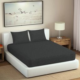 SPACES Aurama Grey Floral Cotton 300 TC Jacquard King Bedsheet with 2 Pillow Covers-picture-23