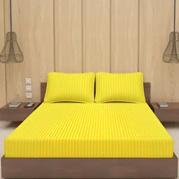 Bevi Yellow & Gold Toned Striped 180 TC Microfiber King Bedsheet with 2 Pillow Covers-image-21