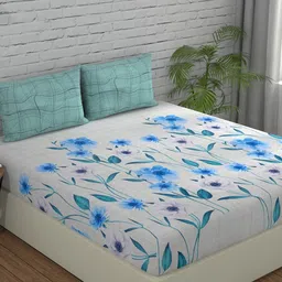 Huesland Grey & Green Floral 144 TC King Bedsheet with 2 Pillow Covers-image-53