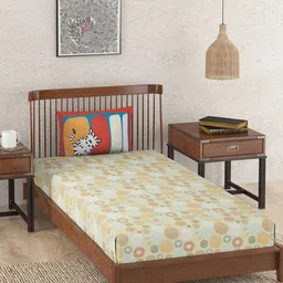 Fabindia Beige & Red Geometric Cotton 180 TC Queen Bedsheet With 3 Pillow Covers-picture-29